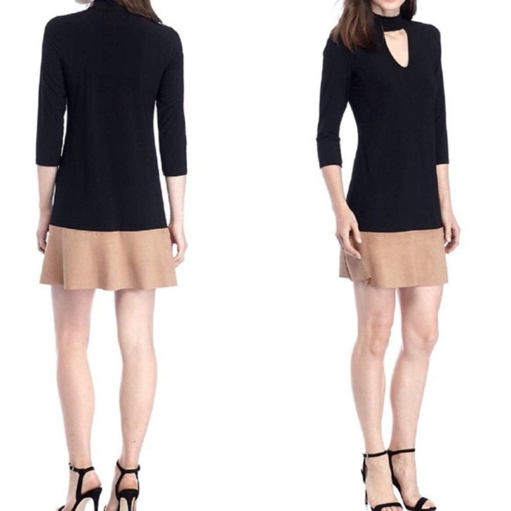 NWT Tiana B Black/Beige Faux Suede Trapeze Tunic Dress SZ 6